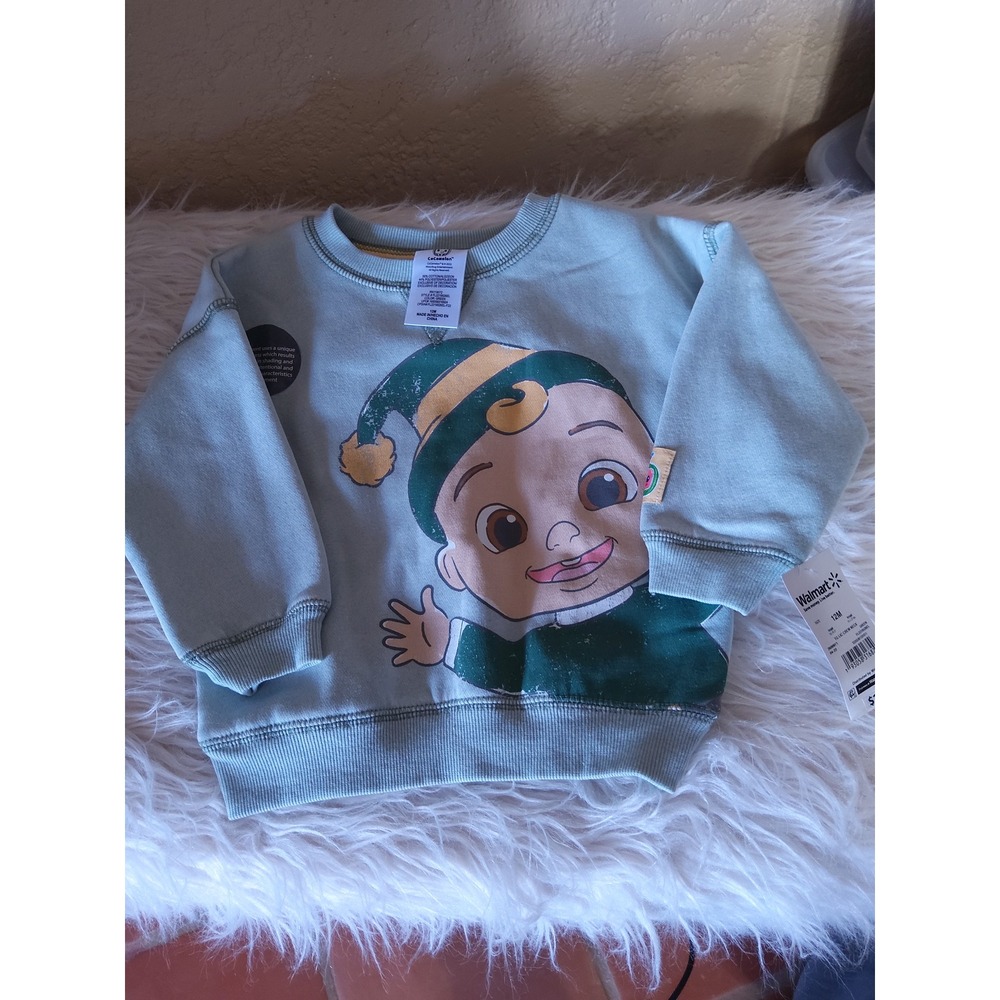 Cocomelon Baby JJ Elf Holiday Sweatshirt Green Fleece Pullover 12M NWT